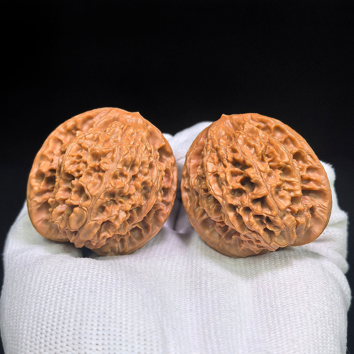 “Golden Qilin” Tian Can Jiao Wenwan Walnut Pair | Sculptural Irregular Form | 41.0mm × 40.0mm | JQL-C1D8E - ThePatinaProject