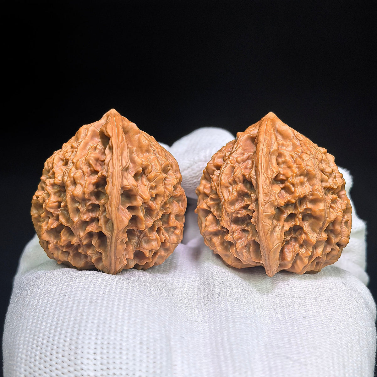 “Golden Qilin” Tian Can Jiao Wenwan Walnut Pair | Sculptural Irregular Form | 41.0mm × 40.0mm | JQL-C1D8E - ThePatinaProject