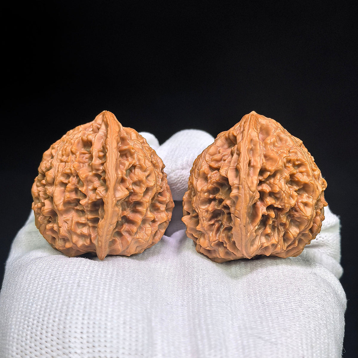 “Golden Qilin” Tian Can Jiao Wenwan Walnut Pair | Sculptural Irregular Form | 41.0mm × 40.0mm | JQL-C1D8E - ThePatinaProject