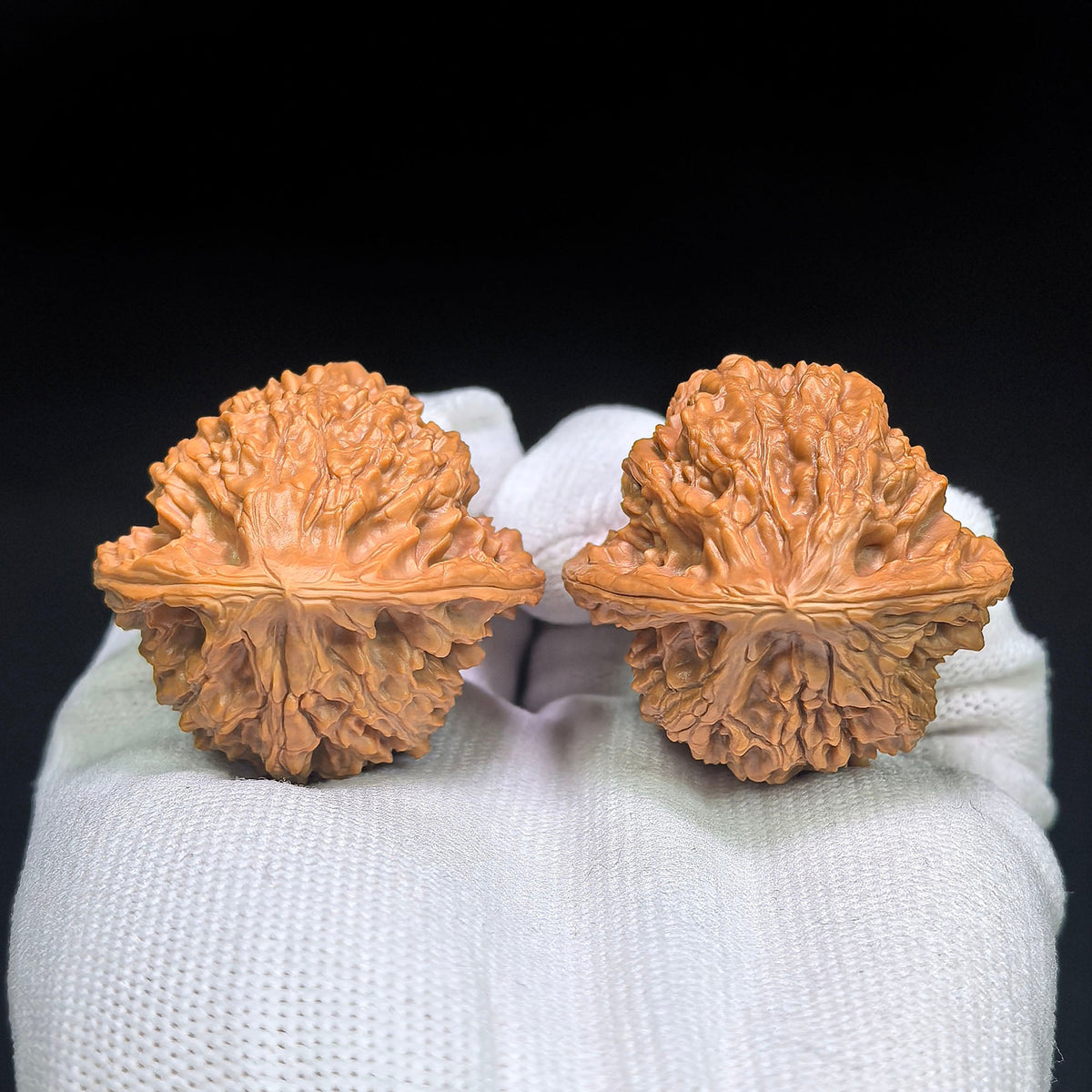 “Golden Qilin” Tian Can Jiao Wenwan Walnut Pair | Sculptural Irregular Form | 41.0mm × 40.0mm | JQL-C1D8E - ThePatinaProject