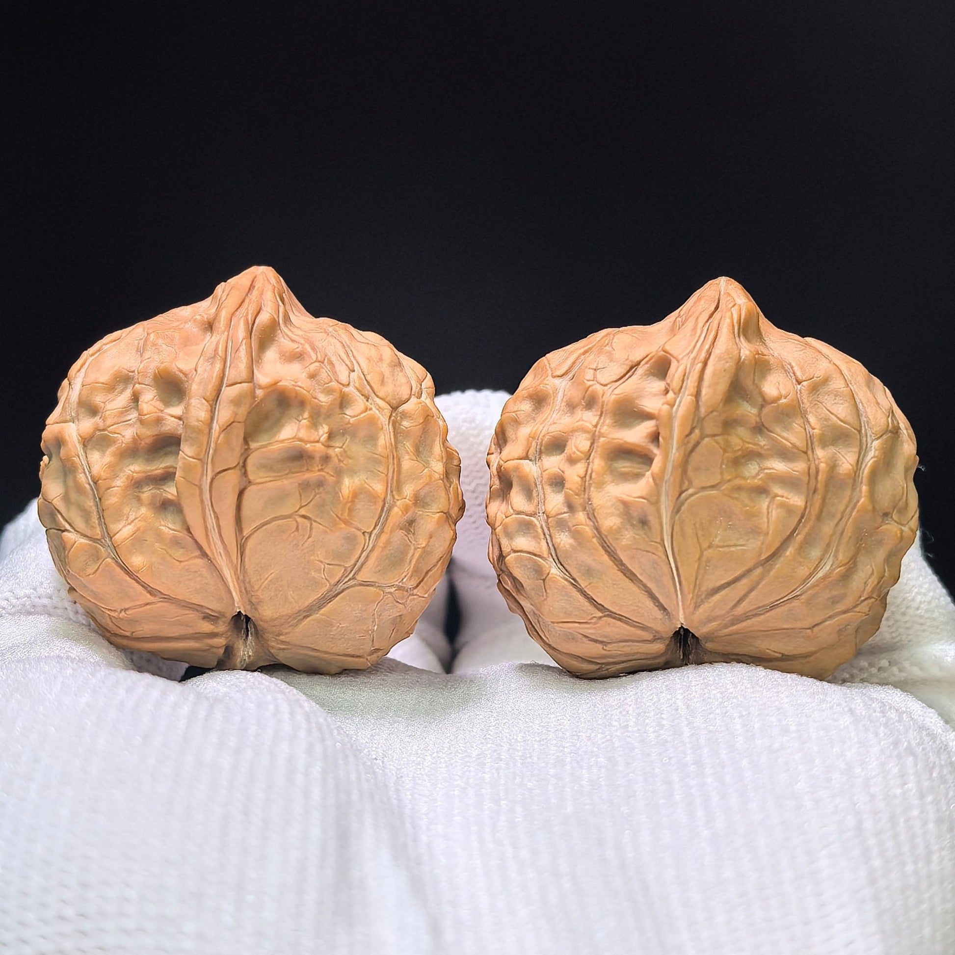 Guijiawen Banbi (Turtle Shell Half-Wall) Scholar Walnuts Pair | 32.0mm x 37.0mm | Stock ID: GJWBB-401E - ThePatinaProject