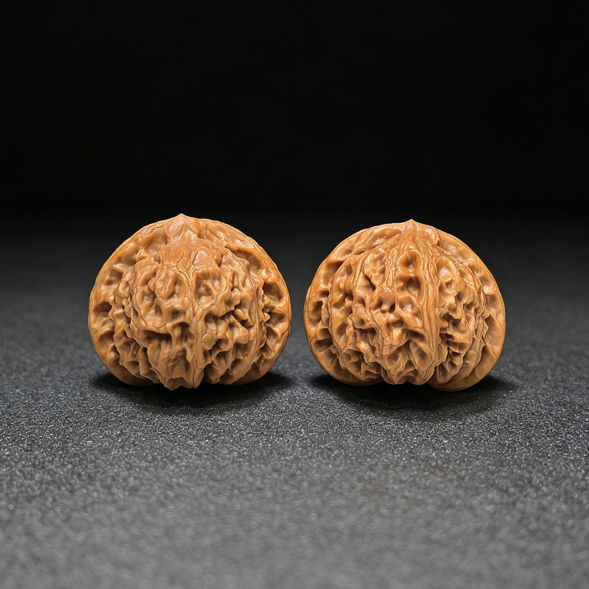 Heart-Shaped Broad-Rimmed Palace Lantern Wenwan Walnut Pair — 38.0mm x 36.0mm | GD-1109 - ThePatinaProject