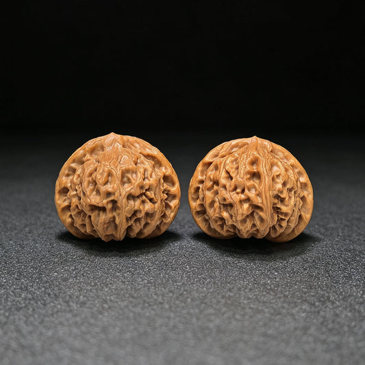 Heart-Shaped Broad-Rimmed Palace Lantern Wenwan Walnut Pair — 38.0mm x 36.0mm | GD-1109 - ThePatinaProject