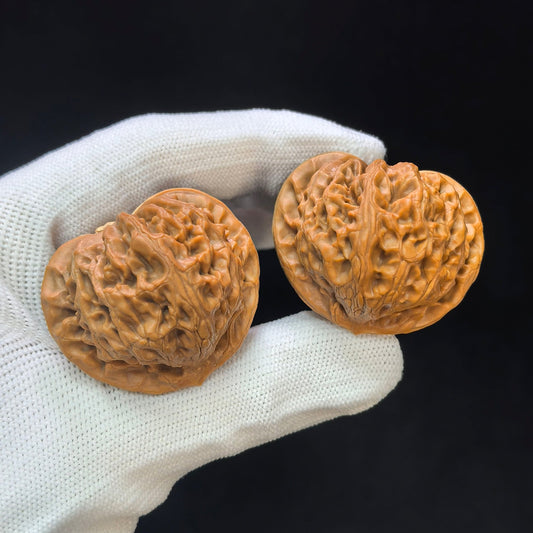 Heart-Shaped Broad-Rimmed Palace Lantern Wenwan Walnut Pair — 38.0mm x 36.0mm | GD-1109 - ThePatinaProject
