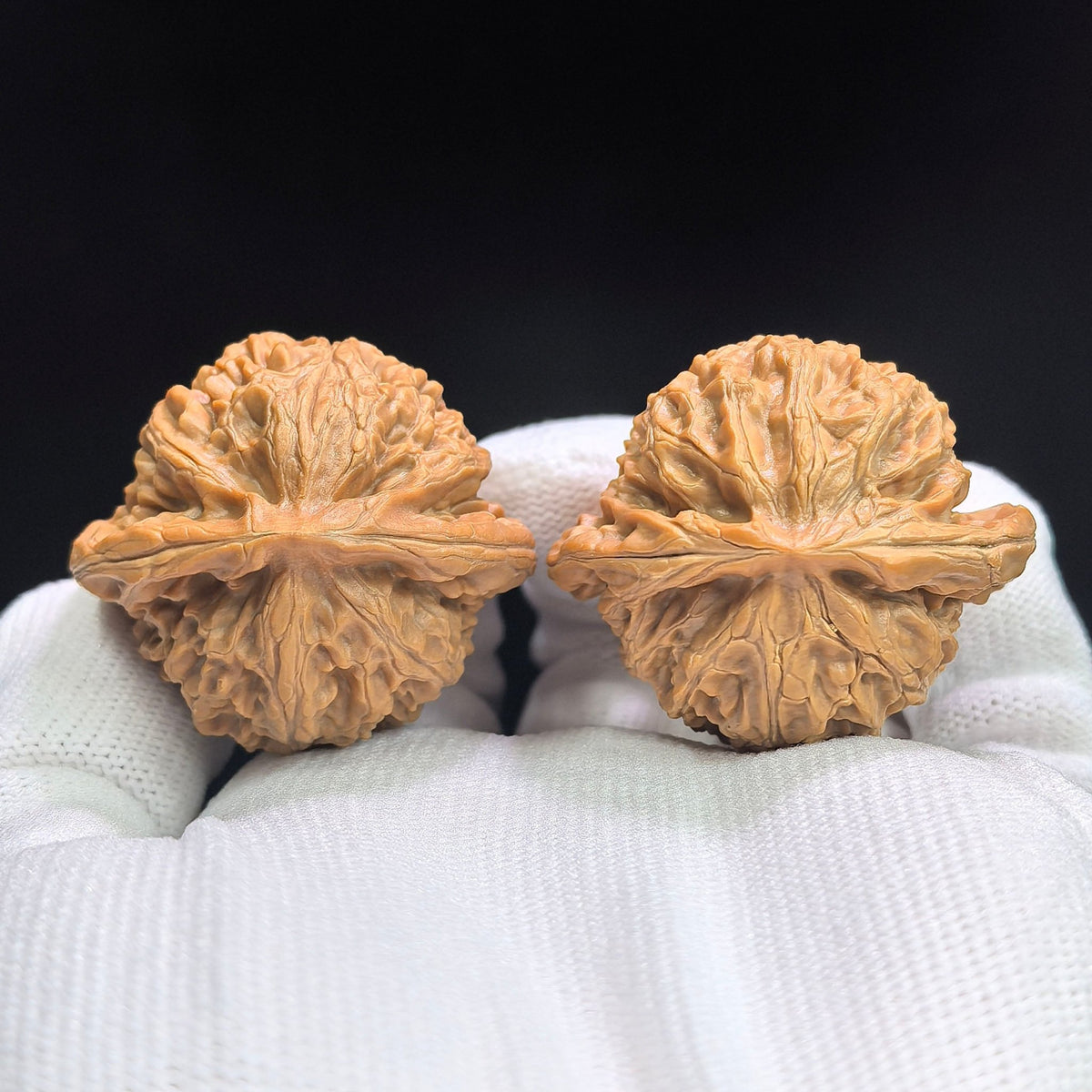 Heart-Shaped Deep-Textured Palace Lantern Wenwan Walnut Pair — 39.0mm x 34.0mm | TXGD-17C3C - ThePatinaProject