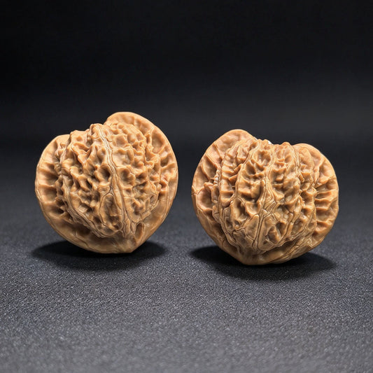 Heart-Shaped Deep-Textured Palace Lantern Wenwan Walnut Pair — 39.0mm x 34.0mm | TXGD-17C3C - ThePatinaProject