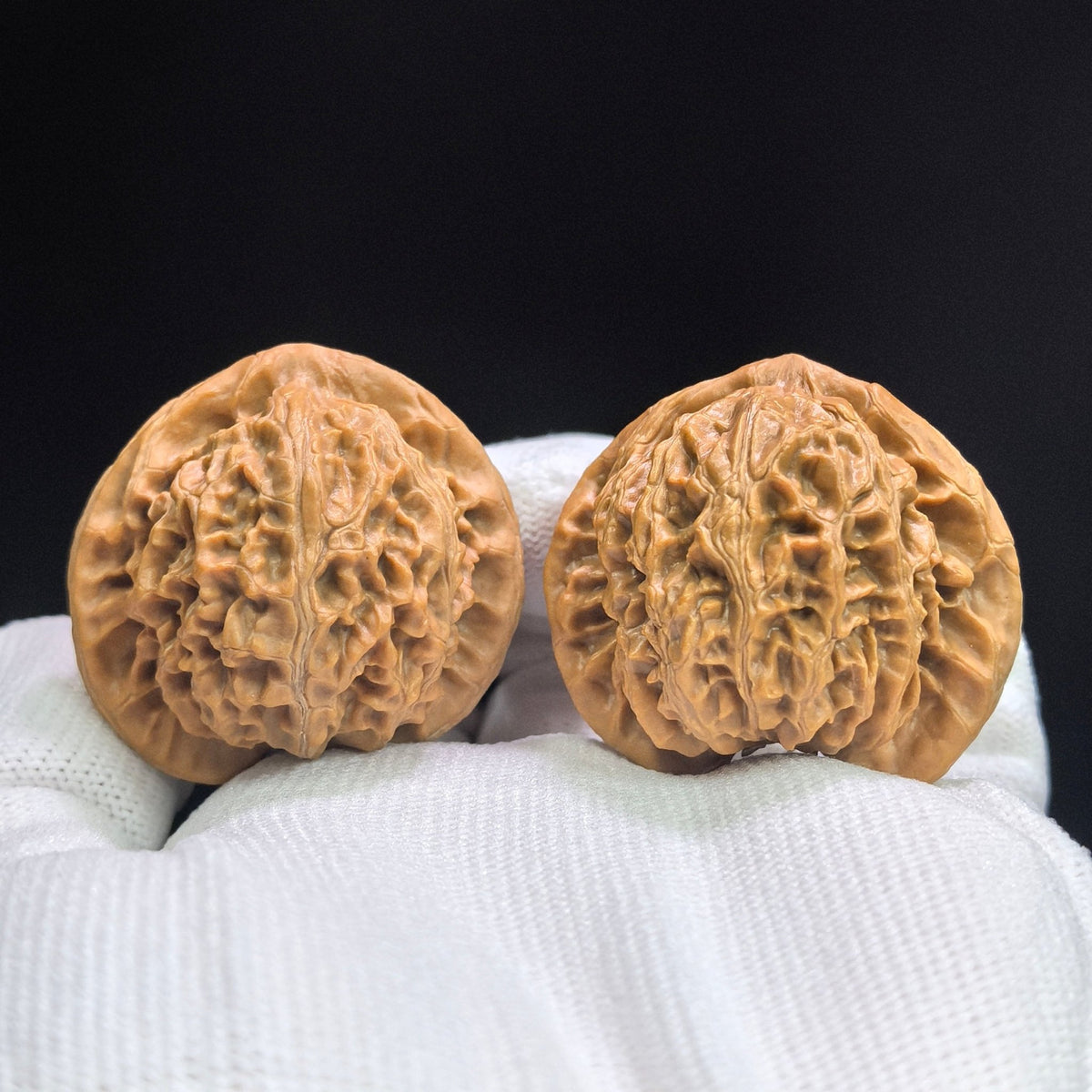 Heart-Shaped Deep-Textured Palace Lantern Wenwan Walnut Pair — 39.0mm x 34.0mm | TXGD-17C3C - ThePatinaProject