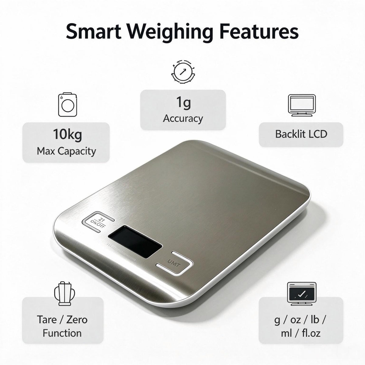 High-Precision Digital Kitchen & Craft Scale | 10kg/1g Stainless Steel Electronic Food & Jewelry Scale with Backlit LCD & Tare Function - ThePatinaProject