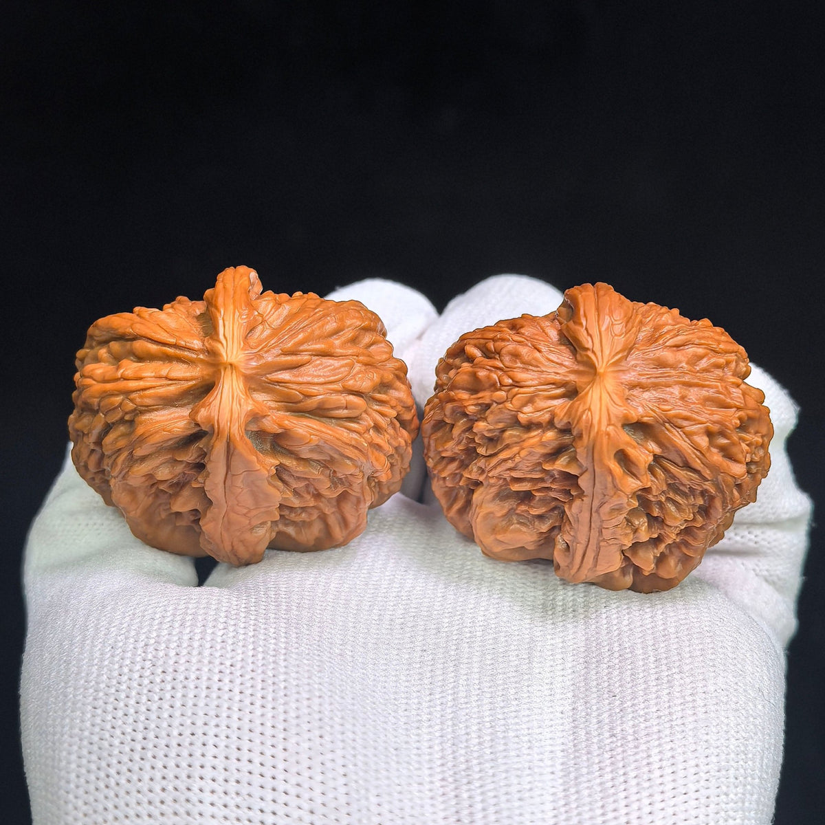 "Hu Tou Zuo Shan Diao Ban Bi" HT-CG1A1E Collector Lineage Wenwan Walnuts Pair | 34.0mm x 43.0mm | Stock ID: HT-CG1A1E - ThePatinaProject