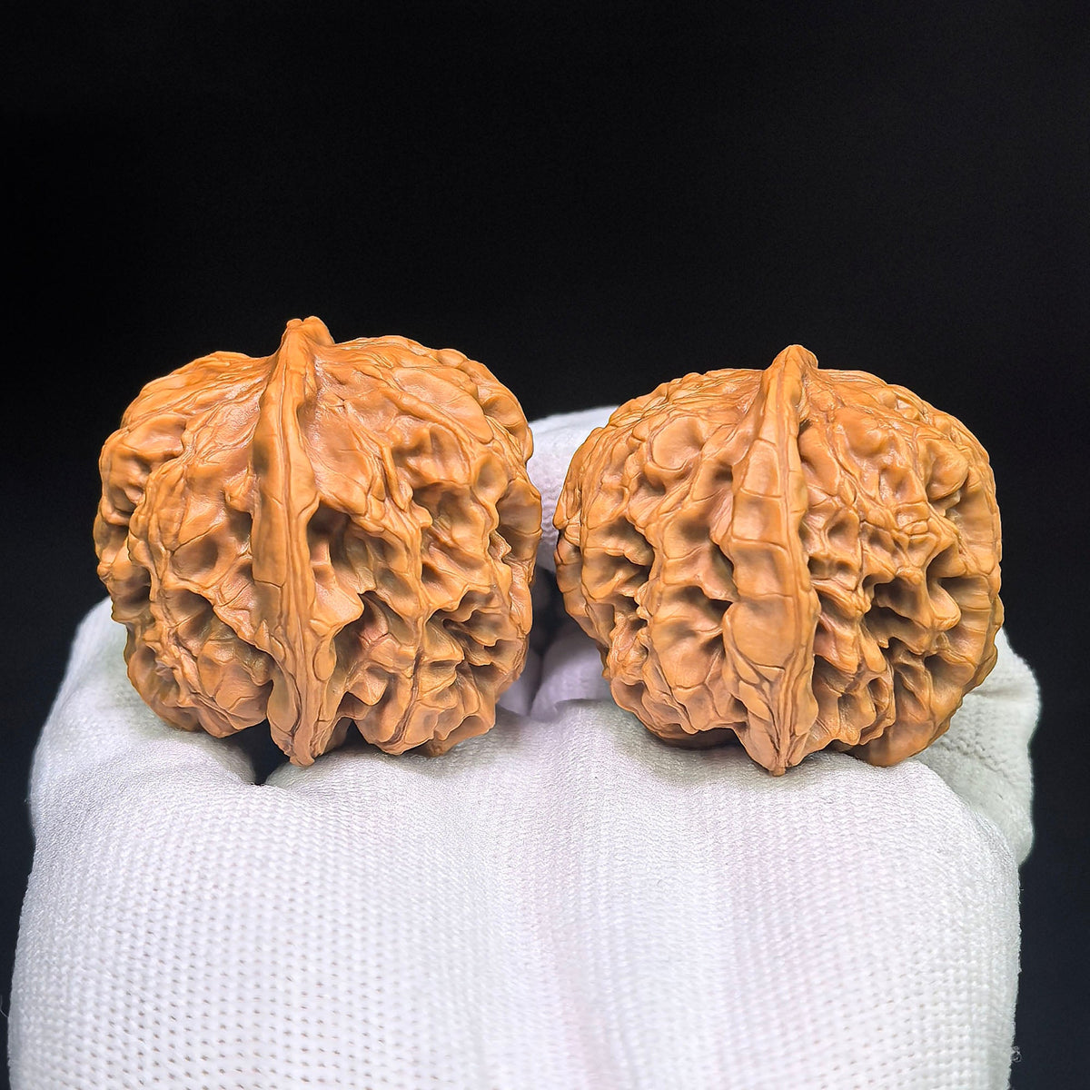 “Hundred Beasts” Tian Can Jiao Wenwan Walnut Pair | Wild Sculptural Form | 39.0mm × 43.0mm | BSTC-C1D7E - ThePatinaProject