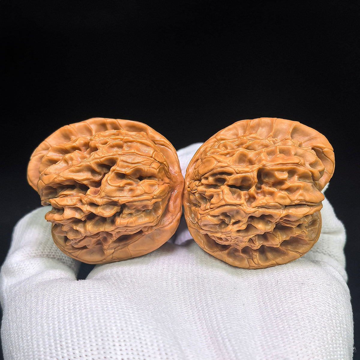 “Hundred Beasts” Tian Can Jiao Wenwan Walnut Pair | Wild Sculptural Form | 39.0mm × 43.0mm | BSTC-C1D7E - ThePatinaProject