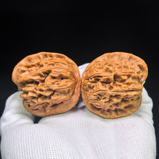 “Hundred Beasts” Tian Can Jiao Wenwan Walnut Pair | Wild Sculptural Form | 39.0mm × 43.0mm | BSTC-C1D7E - ThePatinaProject