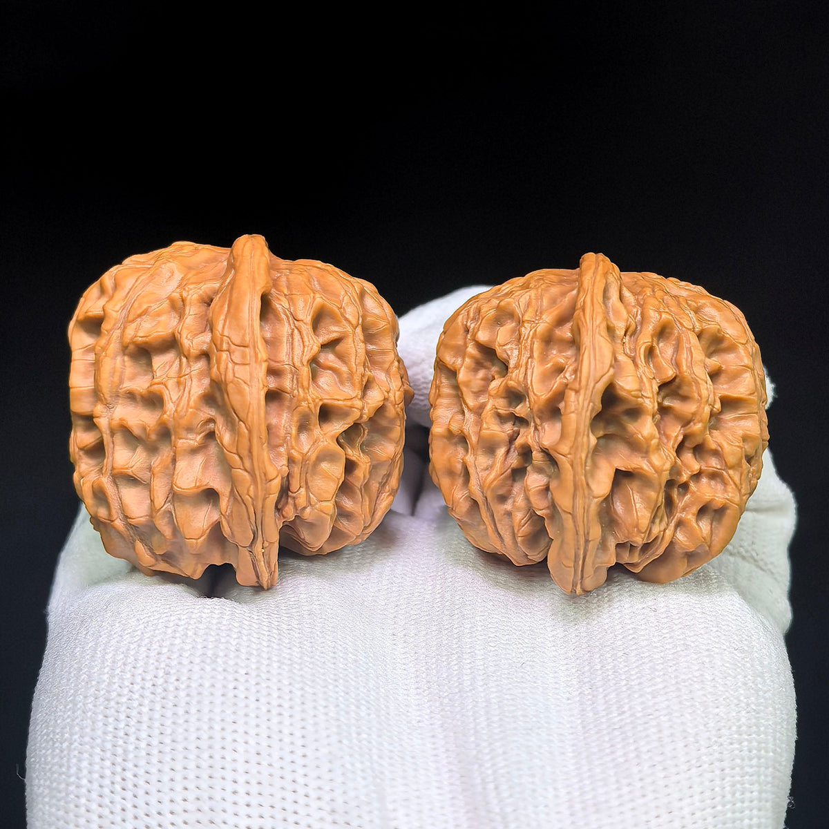 “Hundred Beasts” Tian Can Jiao Wenwan Walnut Pair | Wild Sculptural Form | 39.0mm × 43.0mm | BSTC-C1D7E - ThePatinaProject
