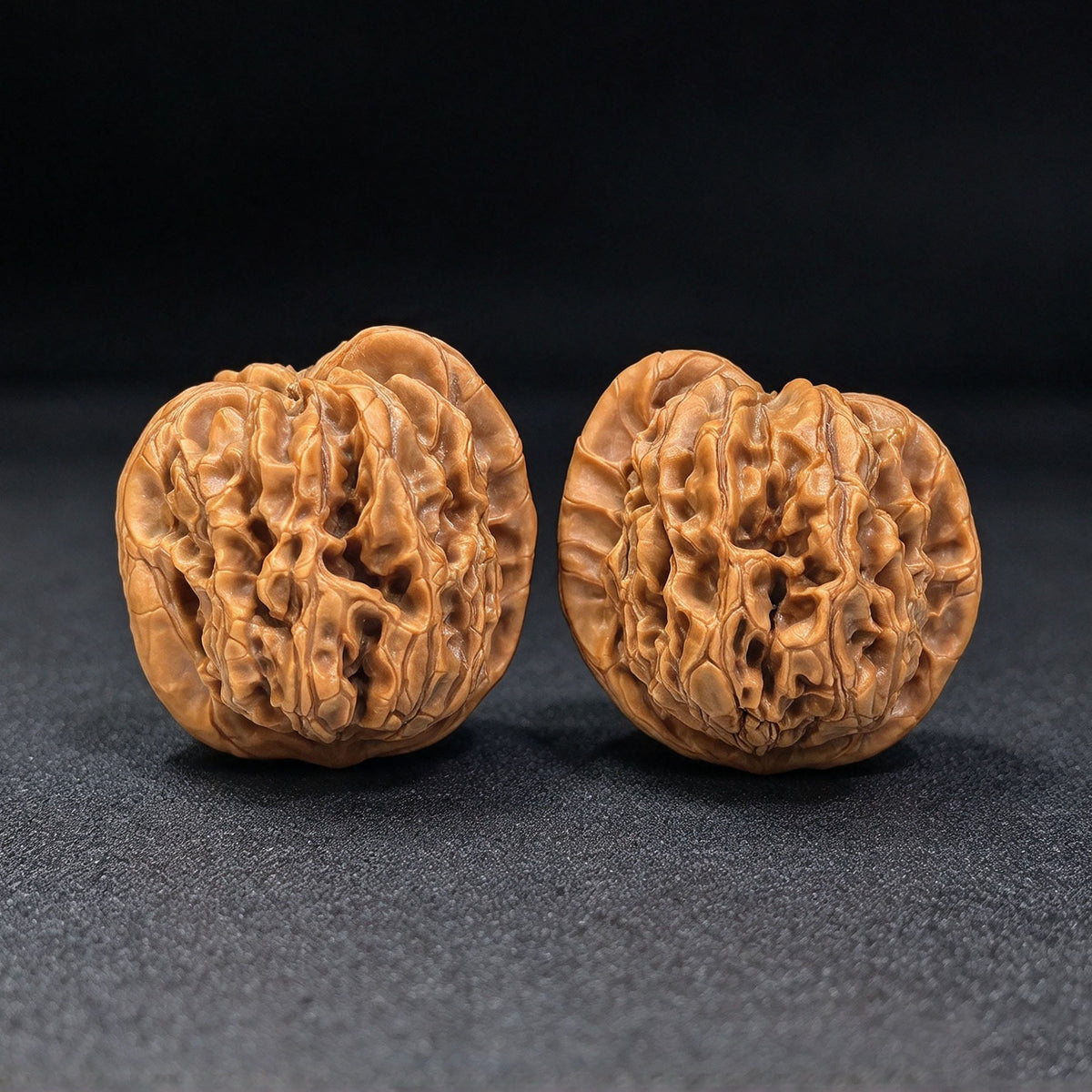 “Hundred Beasts” Tian Can Jiao Wenwan Walnut Pair | Wild Sculptural Form | 39.0mm × 43.0mm | BSTC-C1D7E - ThePatinaProject
