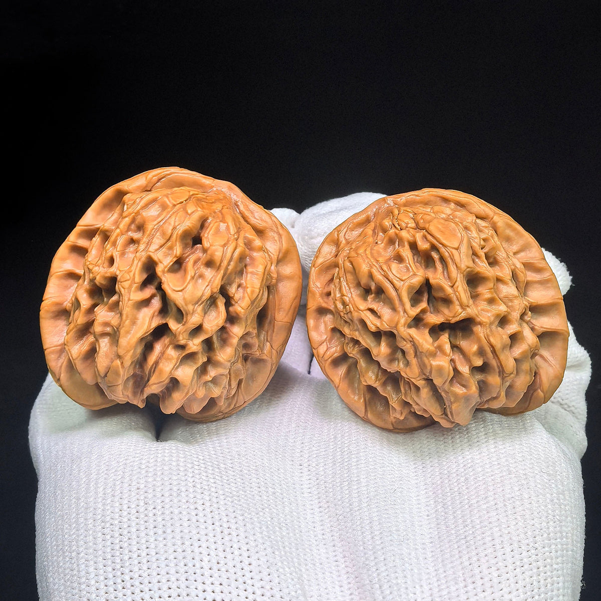 “Hundred Beasts” Tian Can Jiao Wenwan Walnut Pair | Wild Sculptural Form | 39.0mm × 43.0mm | BSTC-C1D7E - ThePatinaProject