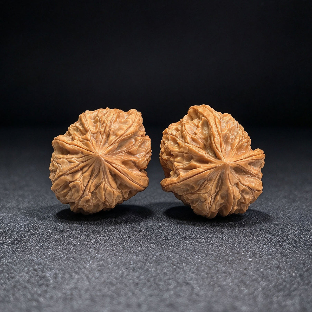 “Imperial Seal” Yuxi Sanleng Three-Ridged Wenwan Walnut Pair | 33.0mm × 37.0mm | YX-C1E5E - ThePatinaProject