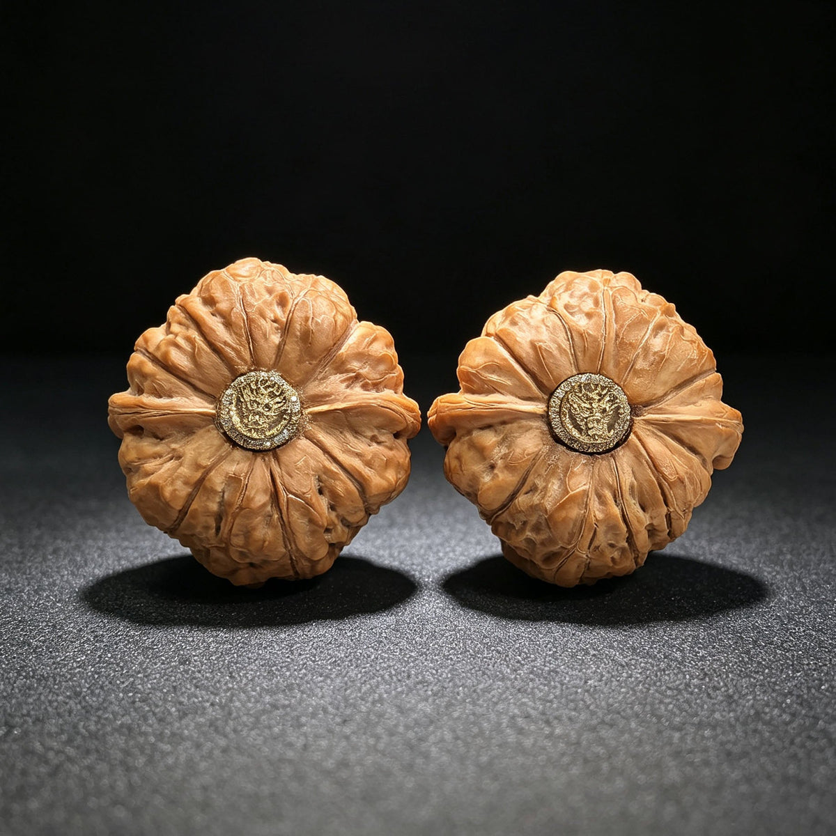 "Inlaid Dragon Head Pumpkin Pier" (Nanguadun Xiangqian Longshou) Scholar Walnuts Pair | 42.0mm x 41.0mm Near-Isometric Low Profile | S-Grade Artisan Masterpiece | Stock ID: NGDXQ-SY1I7 - ThePatinaProject