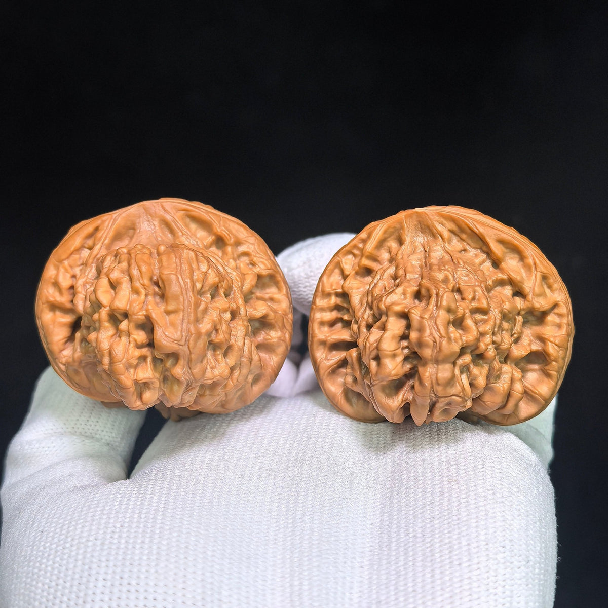 "Kirin Texture Mushroom Top" QLWMGT-CG1A9E Collector Lineage Shaped Wenwan Walnuts Pair | 47.0mm x 47.0mm | Stock ID: QLWMGT-CG1A9E - ThePatinaProject