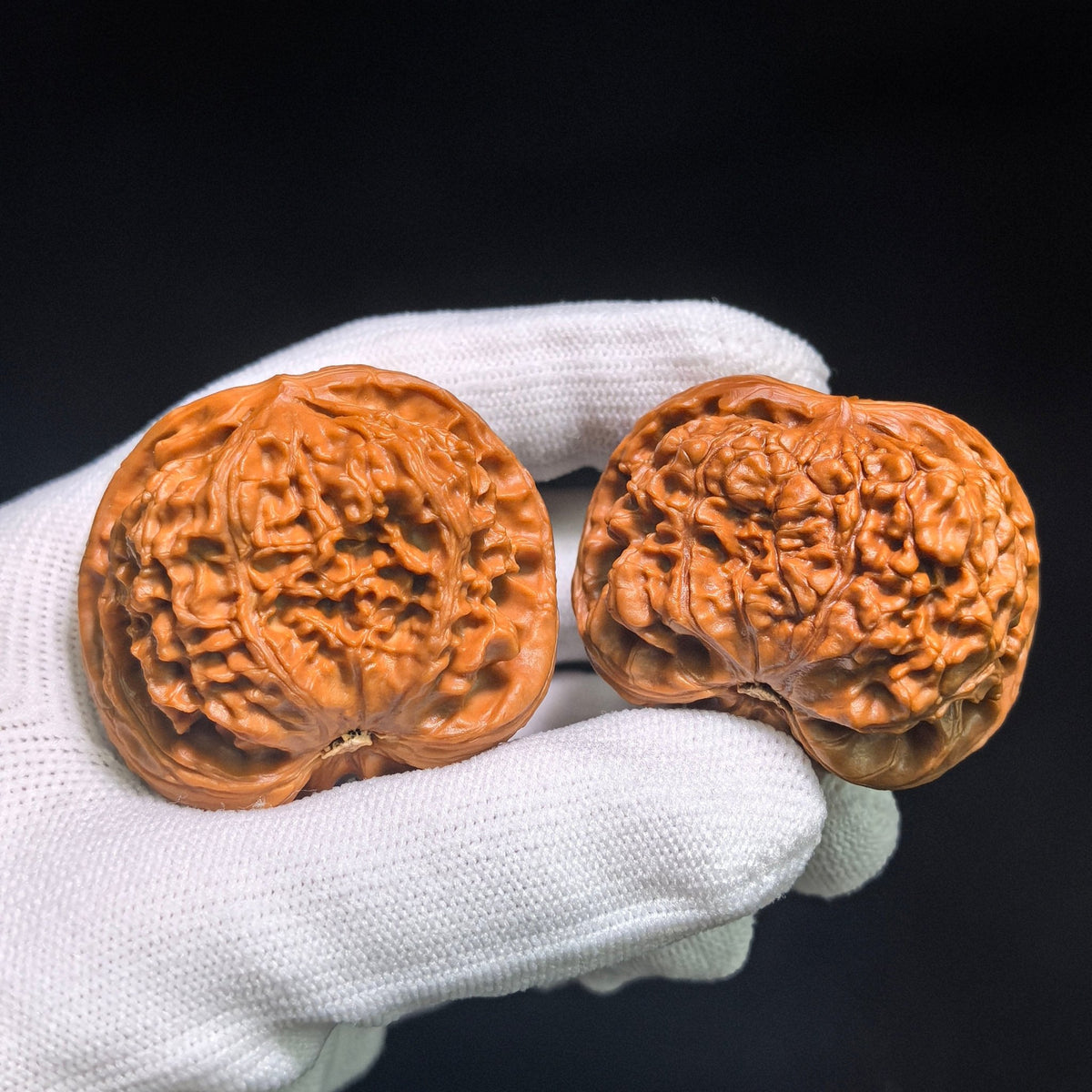 "Kylin Pattern Flying Serpent" QLWTSFS-CG1B5E Wenwan Walnuts Collector Pair | 43.0mm x 35.0mm | Stock ID: QLWTSFS-CG1B5E - ThePatinaProject