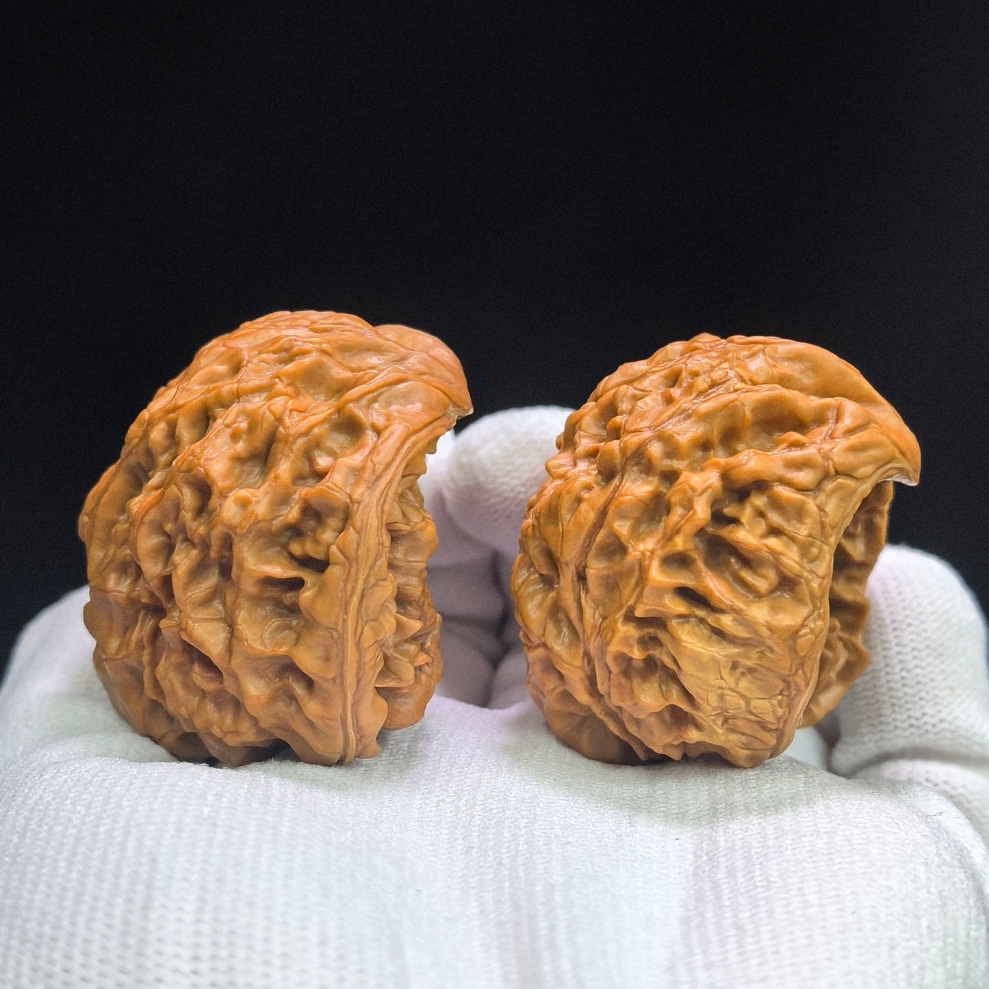 "Kylin Pattern Wealth Bowl Coiled Snake" Qilinwen Jubaopan Panshe QLW-CG240E Wenwan Walnuts Collector Pair | 48.0mm x 35.0mm | Stock ID: QLW-CG240E - ThePatinaProject