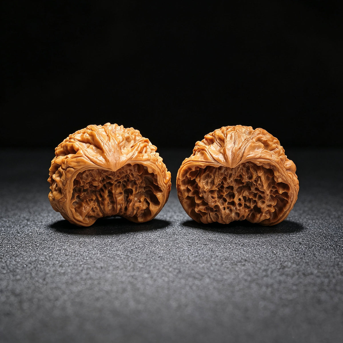 "Kylin Pattern Wealth Bowl Coiled Snake" Qilinwen Jubaopan Panshe QLW-CG240E Wenwan Walnuts Collector Pair | 48.0mm x 35.0mm | Stock ID: QLW-CG240E - ThePatinaProject