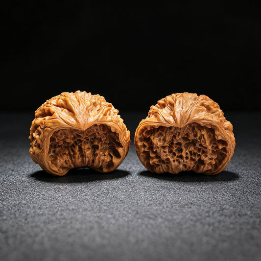 "Kylin Pattern Wealth Bowl Coiled Snake" Qilinwen Jubaopan Panshe QLW-CG240E Wenwan Walnuts Collector Pair | 48.0mm x 35.0mm | Stock ID: QLW-CG240E - ThePatinaProject