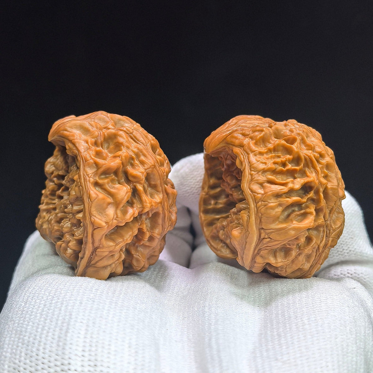 "Kylin Pattern Wealth Bowl Coiled Snake" Qilinwen Jubaopan Panshe QLW-CG240E Wenwan Walnuts Collector Pair | 48.0mm x 35.0mm | Stock ID: QLW-CG240E - ThePatinaProject
