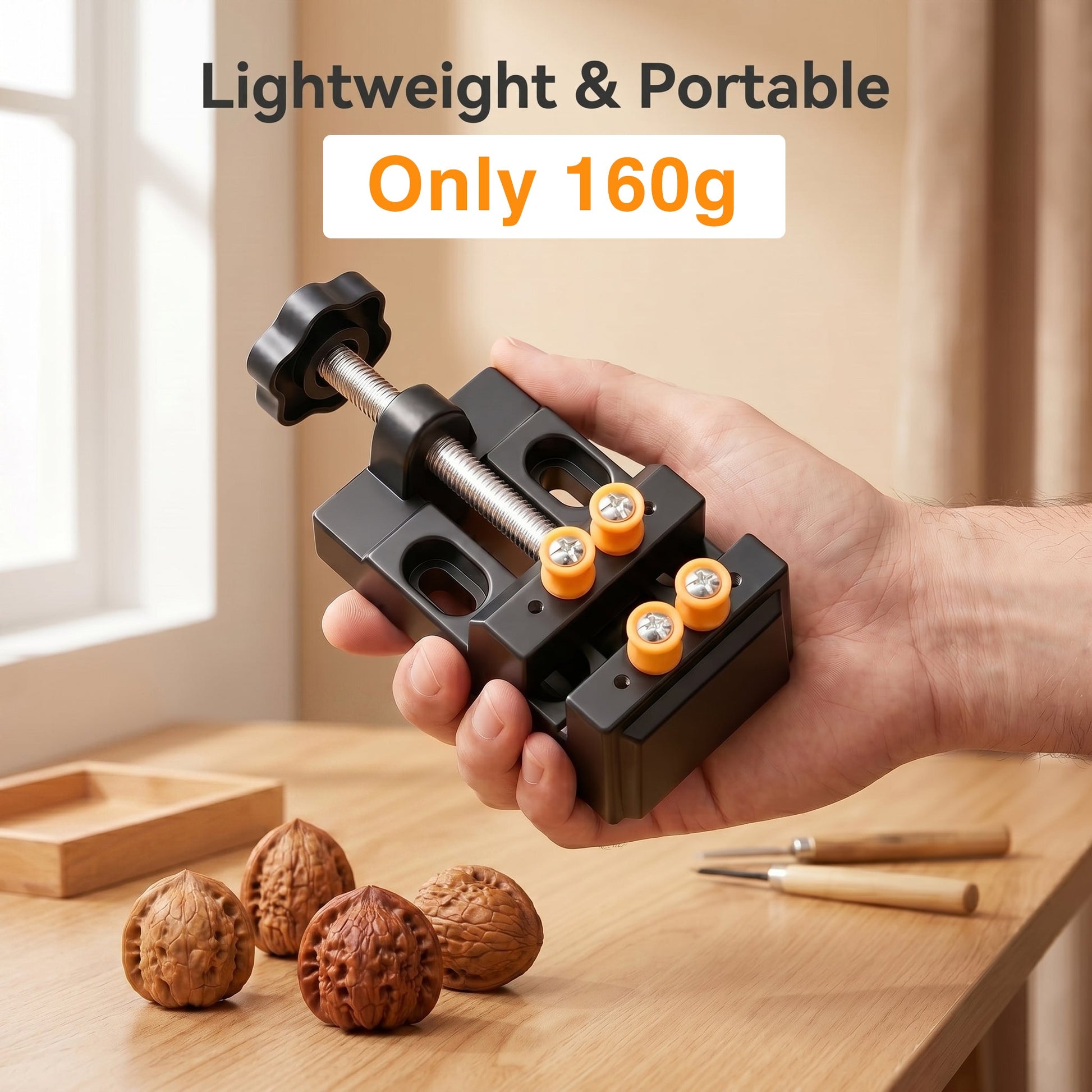 Mini Bench Vise for Wenwan Walnut Carving & Modification | Premium Aluminum Alloy Hobby Clamp with 4 Soft Rubber Protective Pins | Compact Desktop Carving Station (11-50mm Clamping Range) - ThePatinaProject