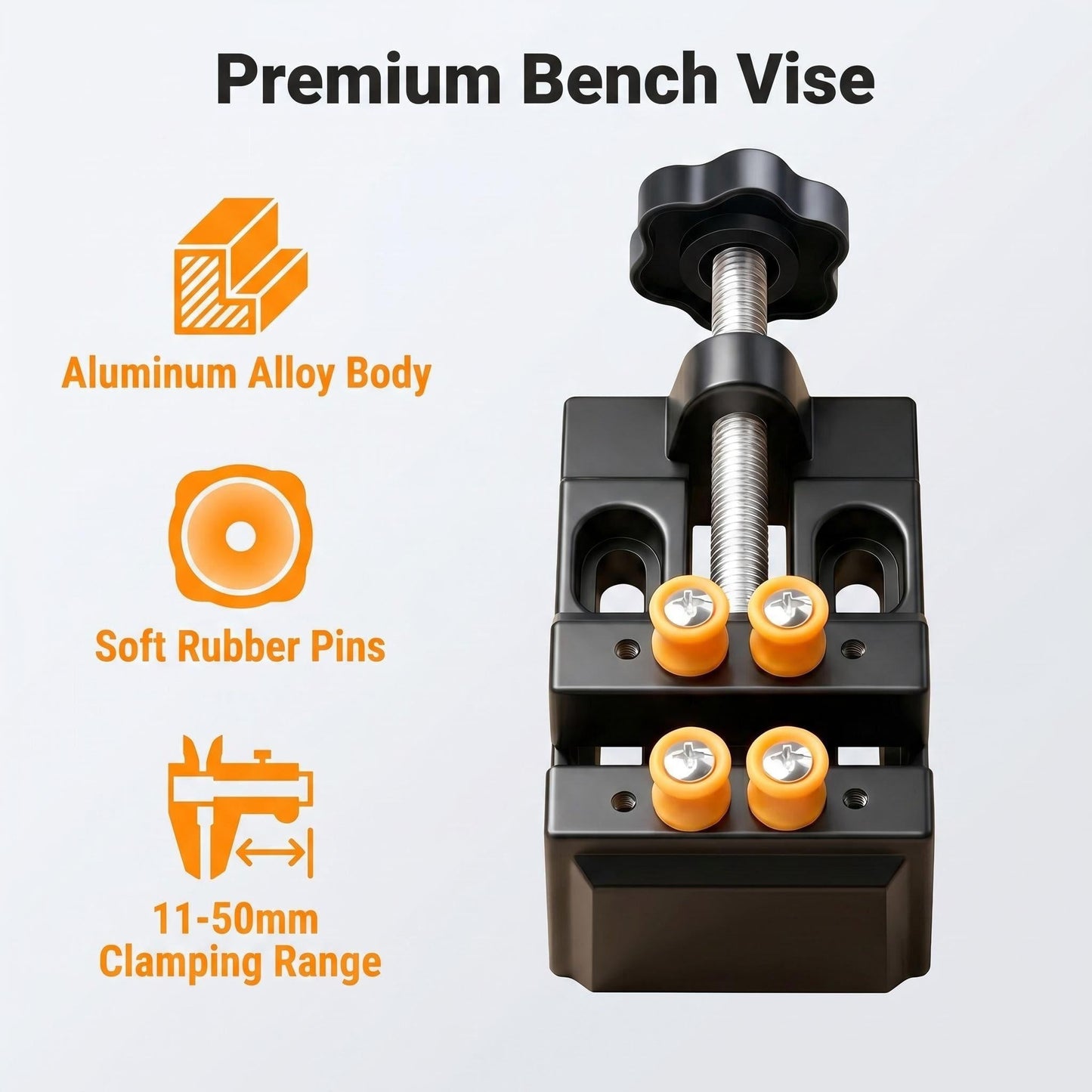 Mini Bench Vise for Wenwan Walnut Carving & Modification | Premium Aluminum Alloy Hobby Clamp with 4 Soft Rubber Protective Pins | Compact Desktop Carving Station (11-50mm Clamping Range) - ThePatinaProject