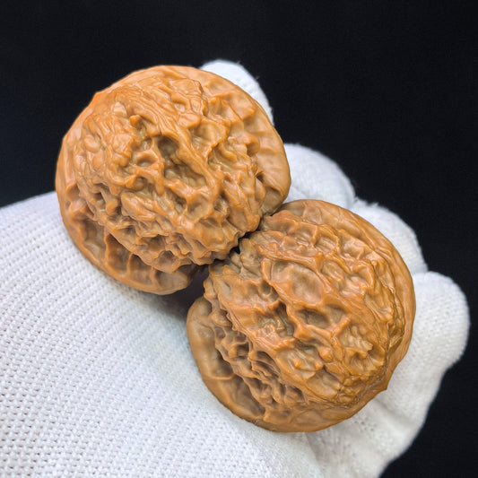 Mini Gold Ingot Yuanbao Wenwan Walnut Pair | Compact Ingot Form | 36.0mm × 36.0mm | XZPGYB-17D0 - ThePatinaProject