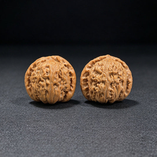 Miniature Round-Bodied White Lion Hand-Twirl Wenwan Walnut Pair — 31.0mm x 30.0mm | BSJ-SY1H5 - ThePatinaProject