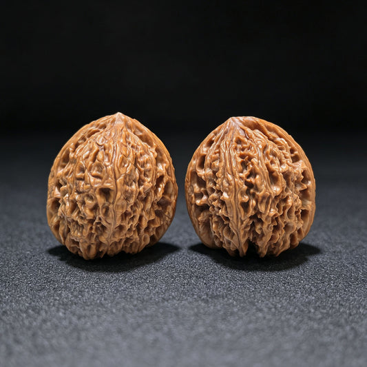 "Nanjiangshi Lionhead" Nanjiangshi NJS-1109 Low-Profile Wenwan Walnuts Pair | 36.0mm x 38.0mm | NJS-1109 - ThePatinaProject