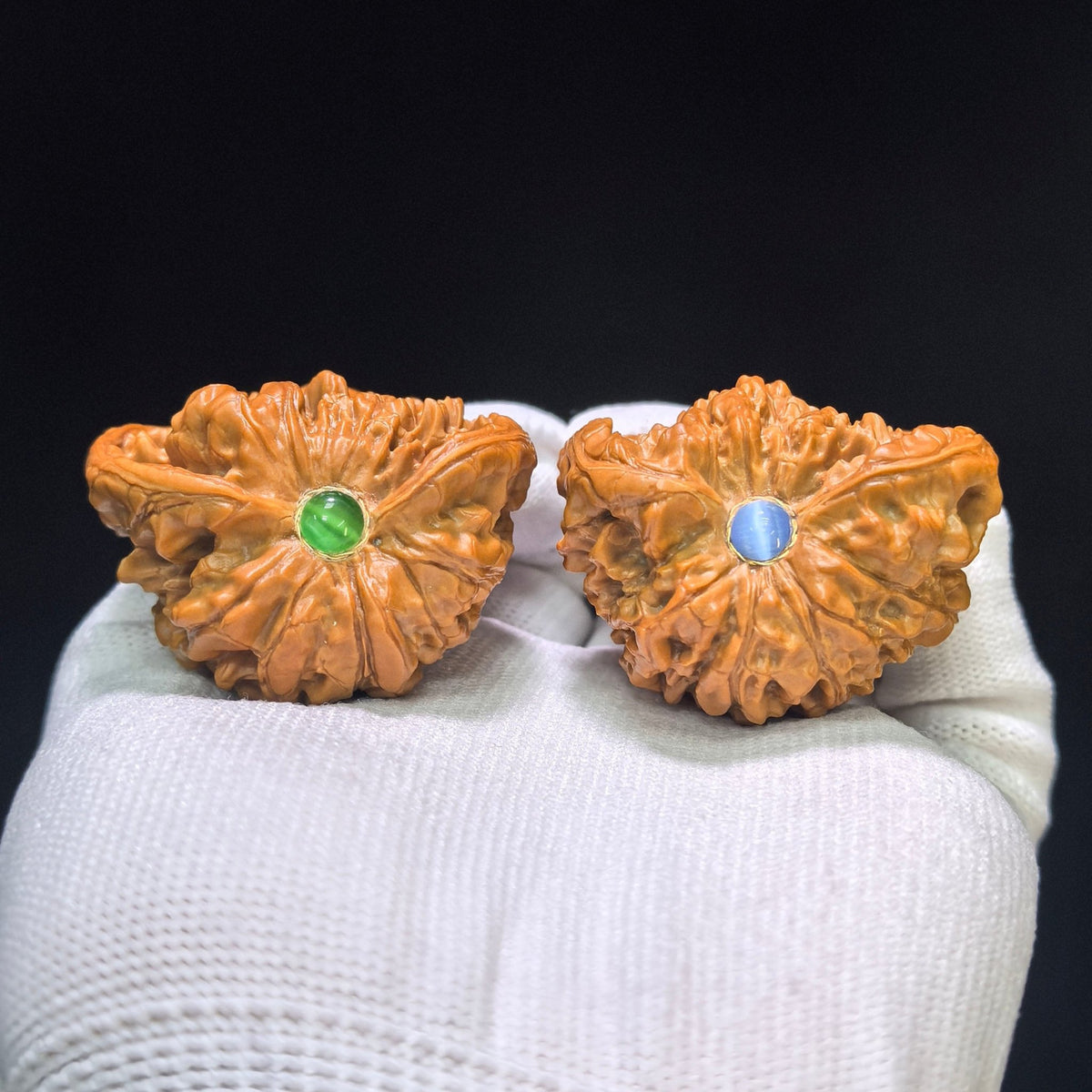 "Official Hat Snake Head" Guanmao Shetiao Inlaid Wenwan Walnuts Pair | 43.0mm x 34.0mm | GMSXQ-01SY - ThePatinaProject