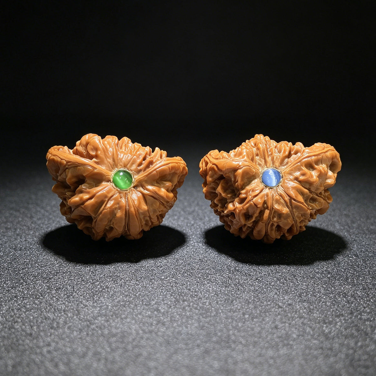 "Official Hat Snake Head" Guanmao Shetiao Inlaid Wenwan Walnuts Pair | 43.0mm x 34.0mm | GMSXQ-01SY - ThePatinaProject