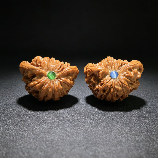 "Official Hat Snake Head" Guanmao Shetiao Inlaid Wenwan Walnuts Pair | 43.0mm x 34.0mm | GMSXQ-01SY - ThePatinaProject