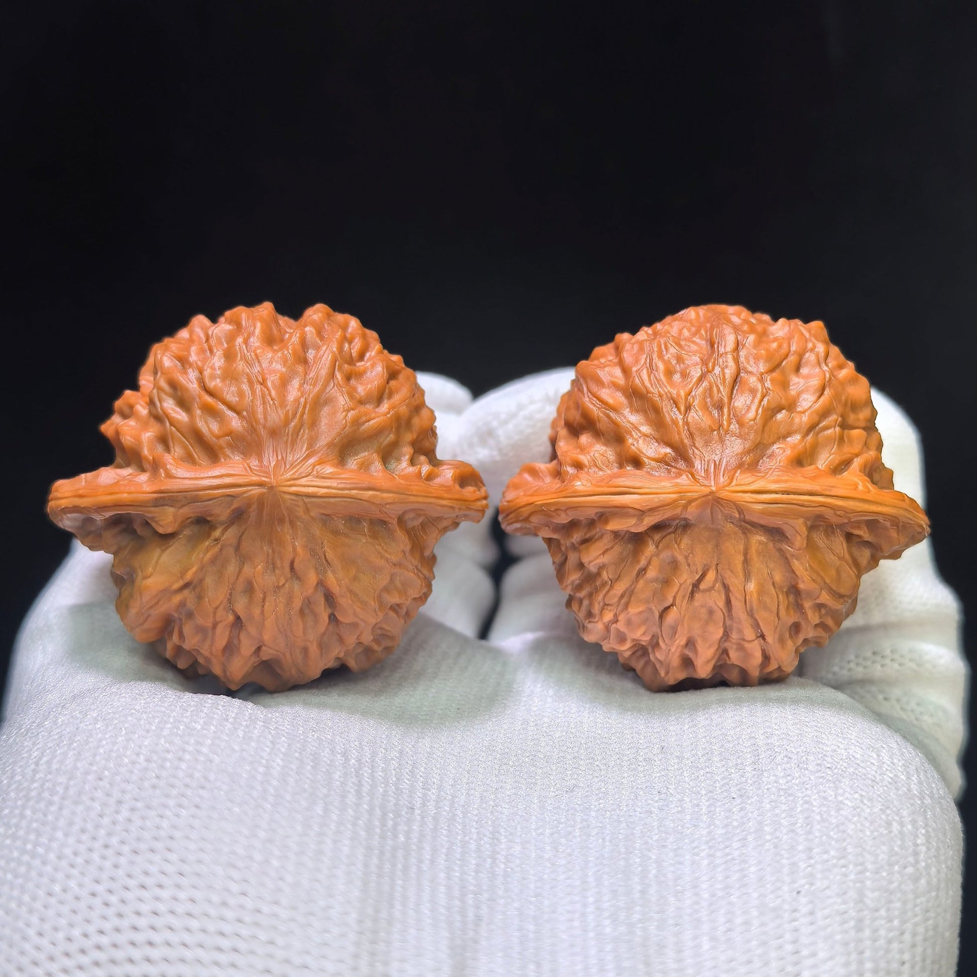 "Official Seal Porcelain Doll" Guanyin Ciwawawa Hybrid Low-Profile Wenwan Walnuts Pair | 43.0mm x 40.0mm | GY-1551C - ThePatinaProject