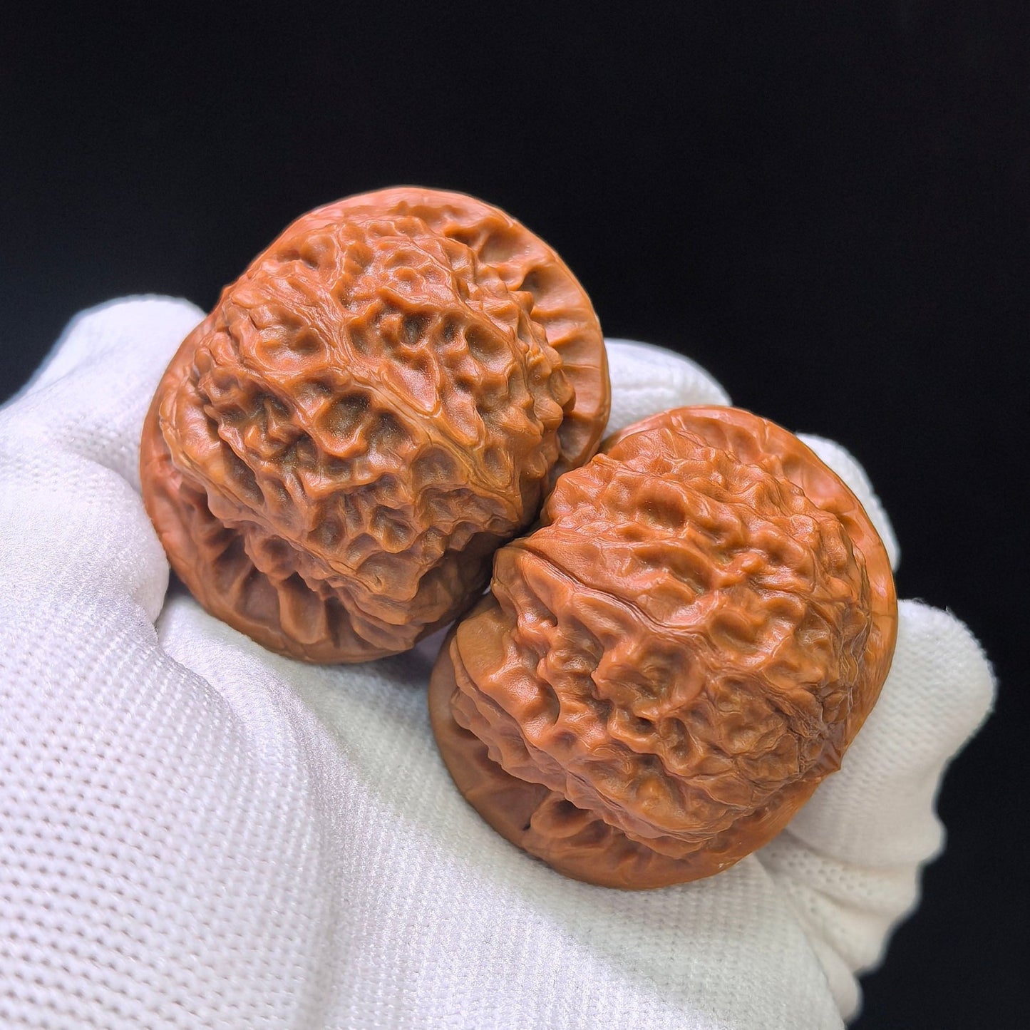 "Official Seal Porcelain Doll" Guanyin Ciwawawa Hybrid Low-Profile Wenwan Walnuts Pair | 43.0mm x 40.0mm | GY-1551C - ThePatinaProject