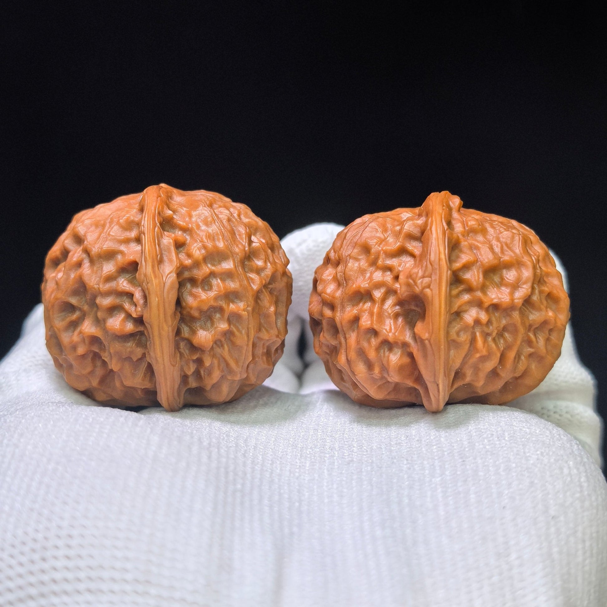 "Official Seal Porcelain Doll" Guanyin Ciwawawa Hybrid Low-Profile Wenwan Walnuts Pair | 43.0mm x 40.0mm | GY-1551C - ThePatinaProject