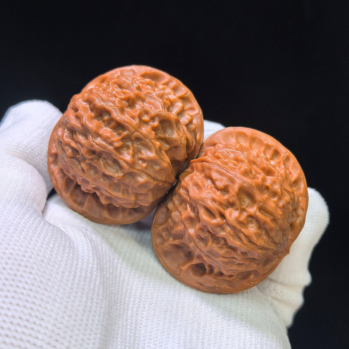 "Official Seal Porcelain Doll" Guanyin Ciwawawa Hybrid Low-Profile Wenwan Walnuts Pair | 43.0mm x 40.0mm | GY-1551C - ThePatinaProject