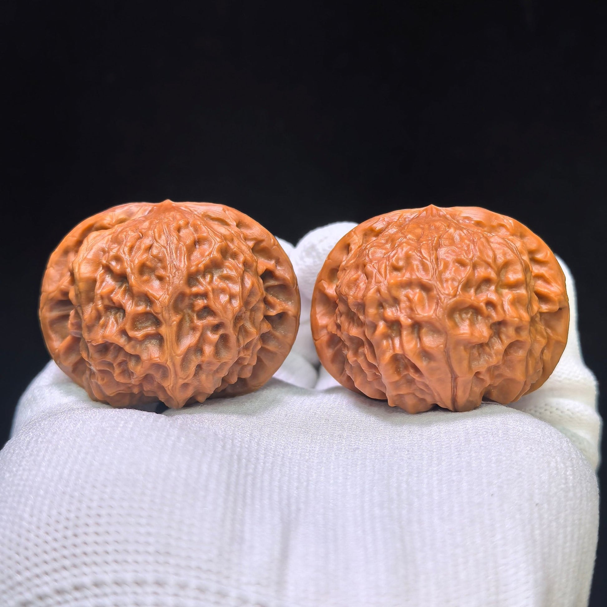 "Official Seal Porcelain Doll" Guanyin Ciwawawa Hybrid Low-Profile Wenwan Walnuts Pair | 43.0mm x 40.0mm | GY-1551C - ThePatinaProject