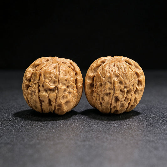 "Oracle Bone Script" Jiaguwen JGW-17B7C Low-Profile Wenwan Walnuts Pair | 35.0mm x 35.0mm | JGW-17B7C - ThePatinaProject