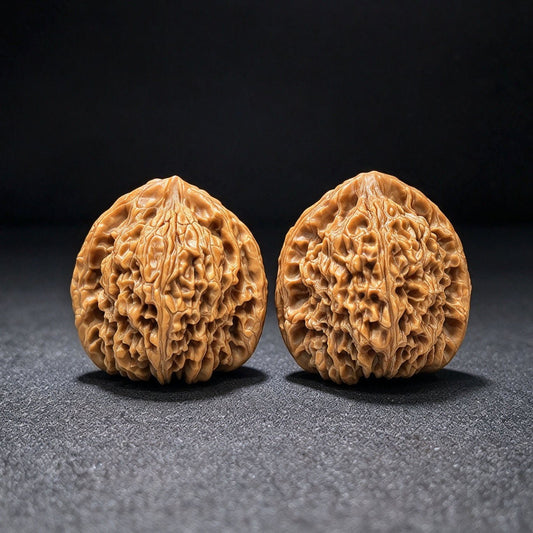 Peach-Heart Concave-Base Nanjiang Stone Wenwan Walnut Pair | 40.0mm x 38.0mm | TXBDNJS-17D9 - ThePatinaProject