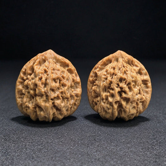 Peach-Heart Concave-Base Qilin Pattern Wenwan Walnut Pair | Broad Deep-Textured Form | 48.0mm × 44.0mm | TXBDQLW-17G6 - ThePatinaProject