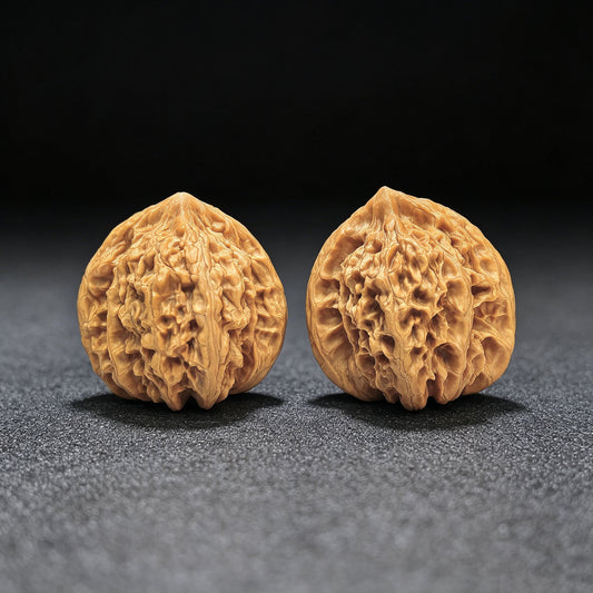 "Peach-Heart Concave Base Rosy Cloud Ridge" Taoxin Aodi Xiayunling Low-Profile Wenwan Walnuts Pair | 40.0mm x 38.0mm | XYL-1502C - ThePatinaProject