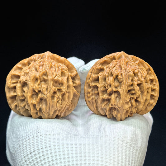 "Peach-Heart Concave Base Rosy Cloud Ridge" Taoxin Aodi Xiayunling Low-Profile Wenwan Walnuts Pair | 46.0mm x 44.0mm | XYL-1504C - ThePatinaProject