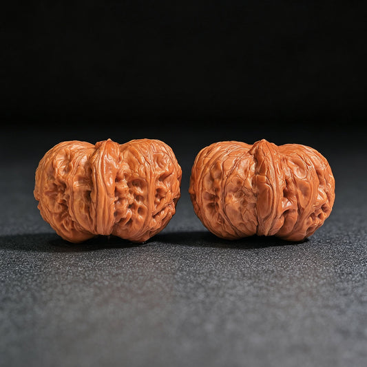 "Pinggu Sycee" Pinggu Yuanbao PGYB-CWB1E Wenwan Walnuts Collector Pair | 41.0mm x 47.0mm | Stock ID: PGYB-CWB1E - ThePatinaProject