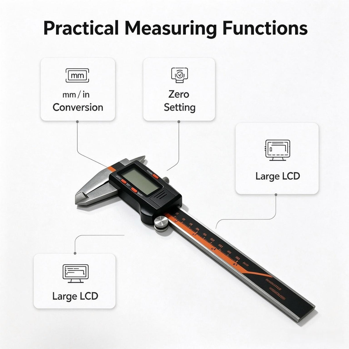 Precision Digital Vernier Caliper | Stainless Steel Electronic Micrometer with Large LCD Screen, mm/inch Conversion & Zero Function (Protective Case Included) - ThePatinaProject