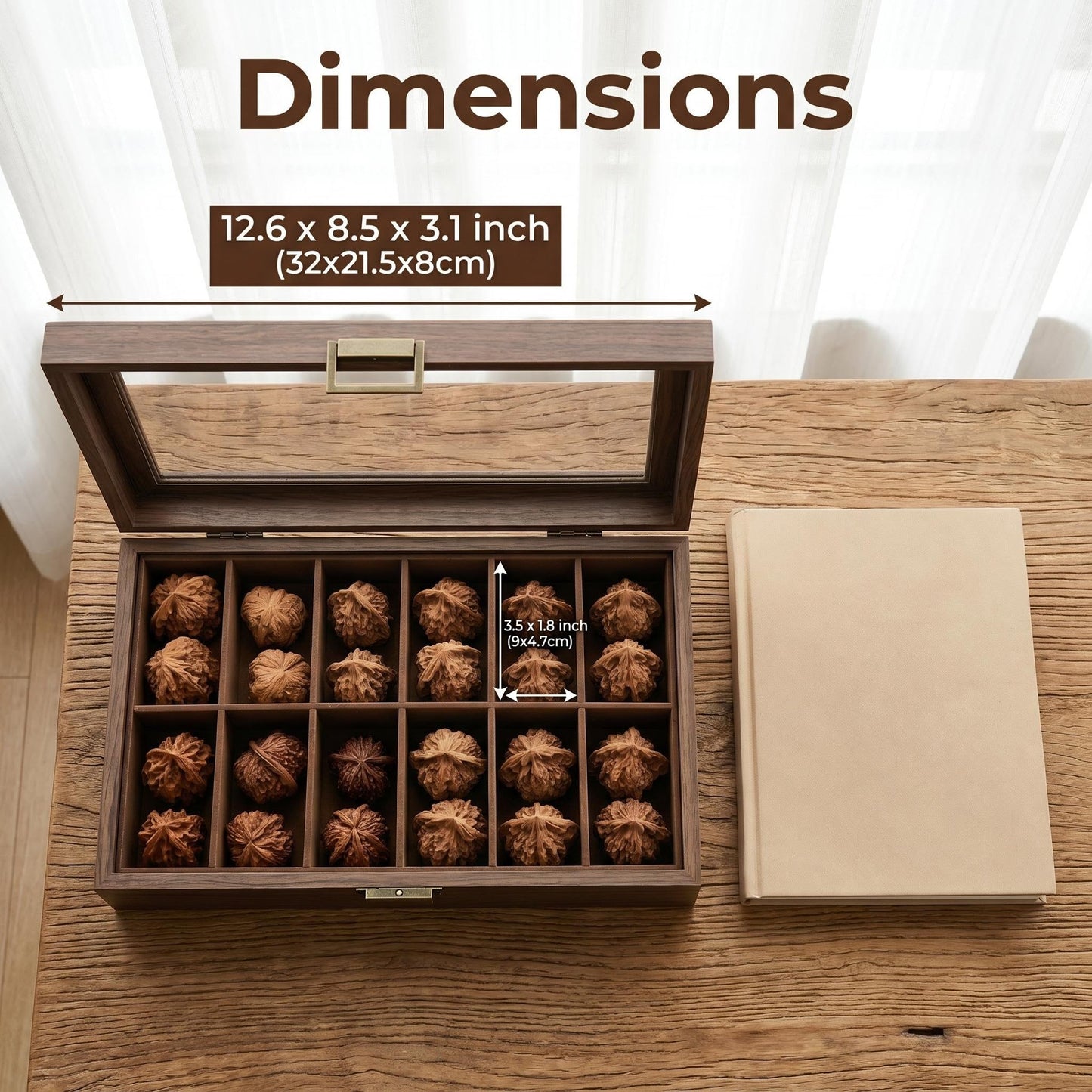 Premium 12-Compartment Wenwan Walnut Collection Storage Box | Wooden Display Case for Scholar Walnuts & Patina Treasures | [US Domestic Shipping Only] - ThePatinaProject