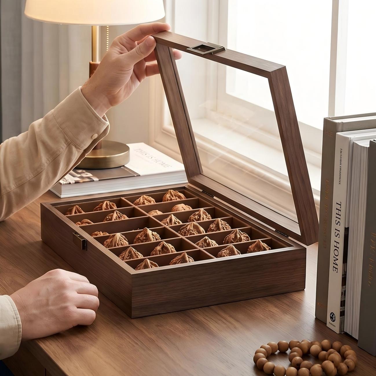 Premium 12-Compartment Wenwan Walnut Collection Storage Box | Wooden Display Case for Scholar Walnuts & Patina Treasures | [US Domestic Shipping Only] - ThePatinaProject