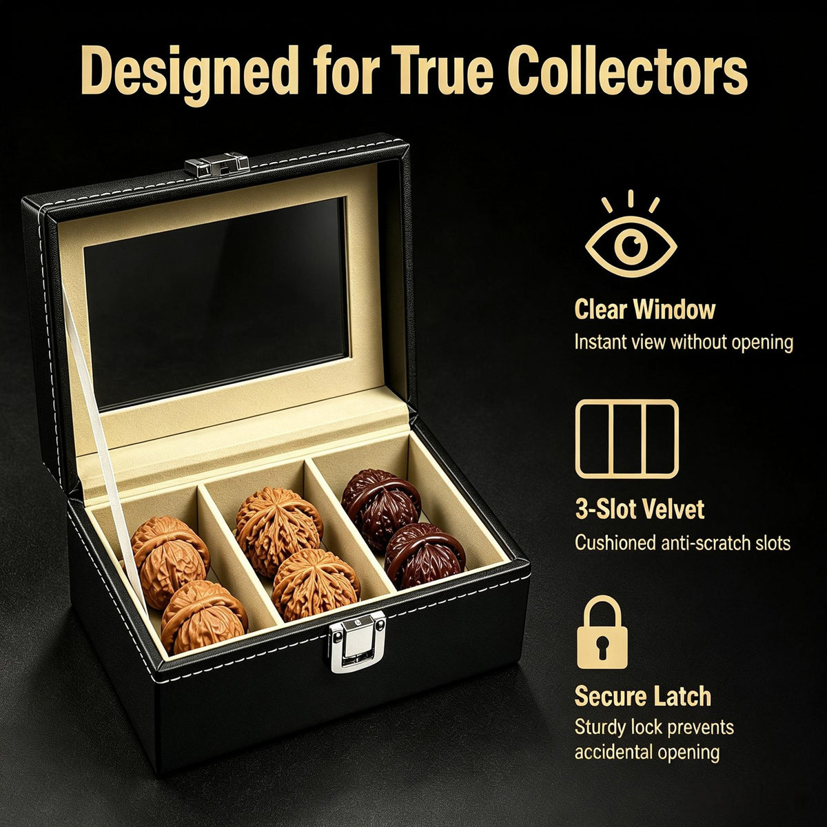 Premium 3-Compartment Leather-Finish Wenwan Walnut Display & Storage Box — 6.18" x 4.37" x 3.11" - ThePatinaProject